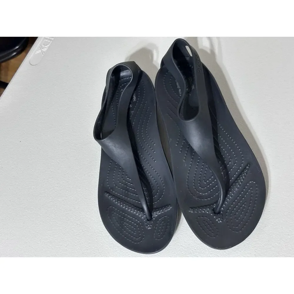 Crocs Serena Sexi Flip Women’s 10 Black Slingback Thong T-Strap Sandals